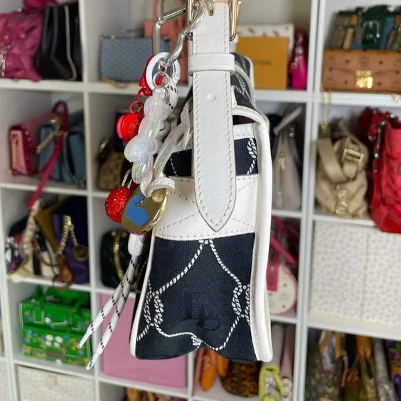 Dooney & Bourke Nautical Rope Navy Canvas & White Leather Monogram Shoulder Bag
